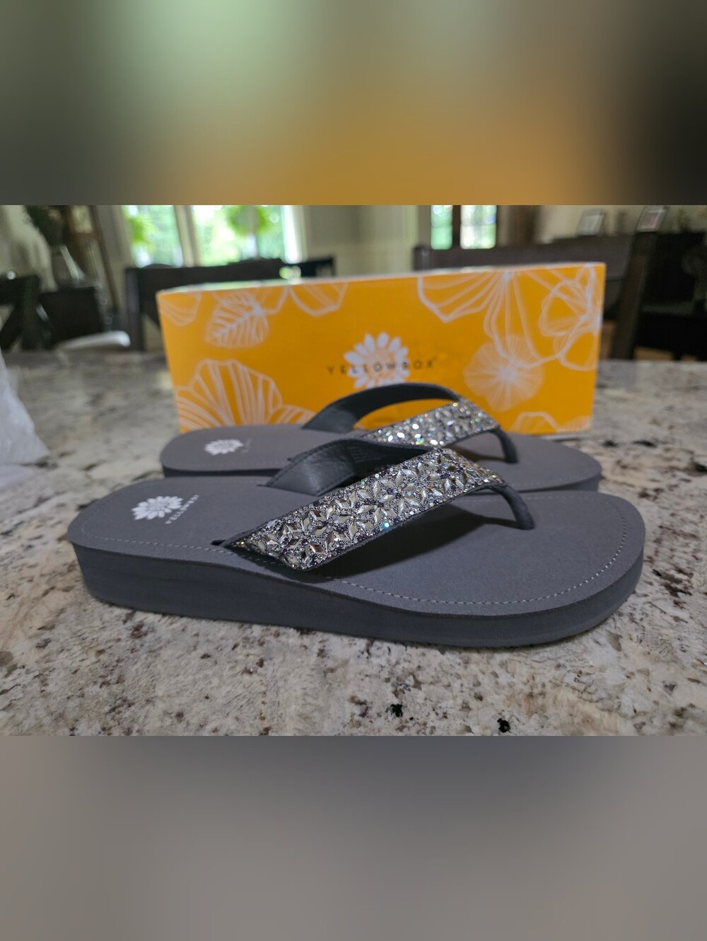 Yellow Box Women's Silver Crystal Strap Flip Flop Sandals